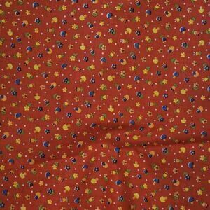 Vintage Red Yellow Green Mushrooms Flowers Ditsy Print Cotton Fabric 6YD x 44.5
